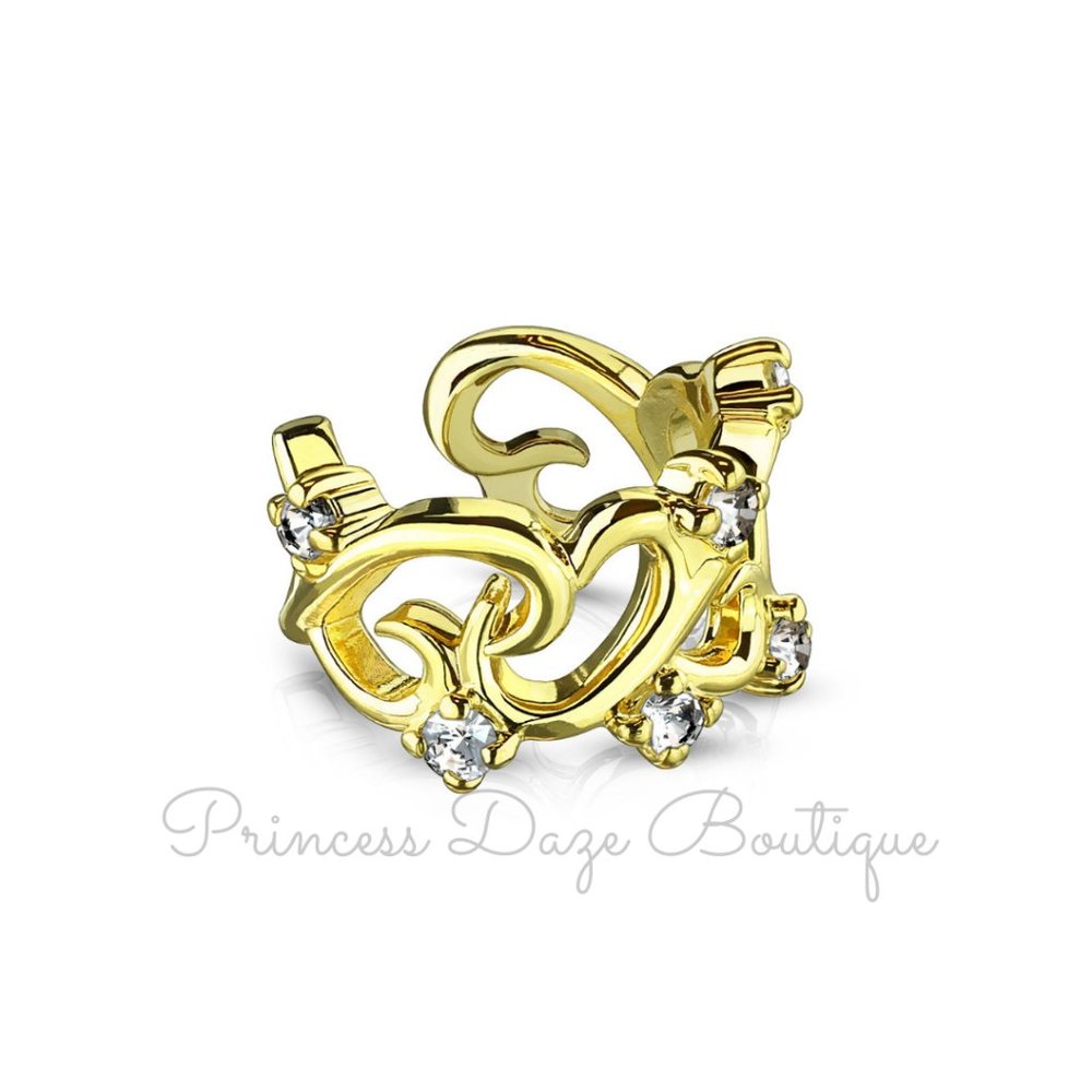 Gold Unique Diamond Ear Cuff / Fake Cartilage Hoop Clip On Non- Piercing Earring